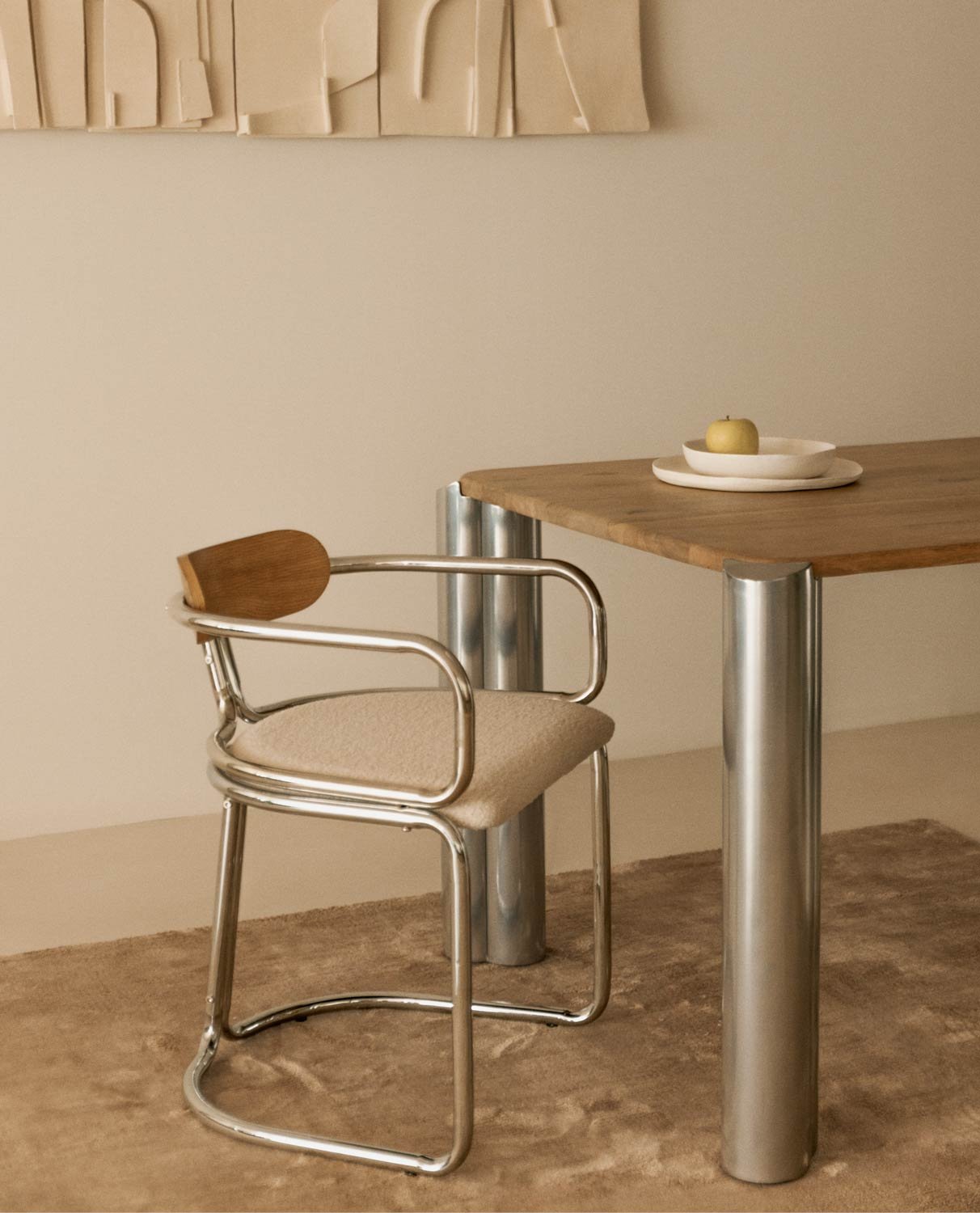 Chaise de Salle à Manger avec Tissu Bouclé et Accoudoirs en Bois Teba, image de la gelerie 2