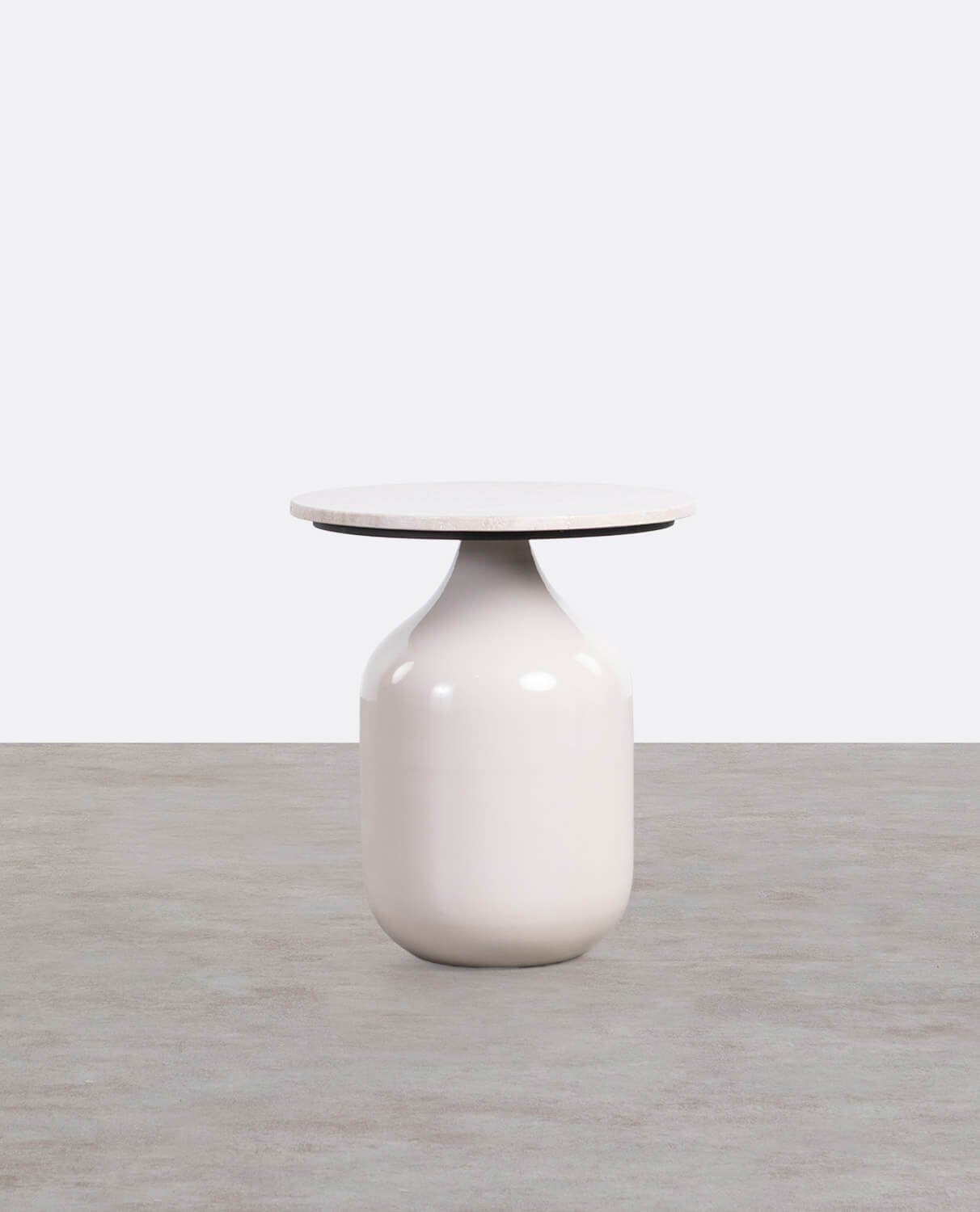 Table d'Appoint Ronde en Marbre Travertin et Métal (Ø45 cm) Meryn, image de la gelerie 1