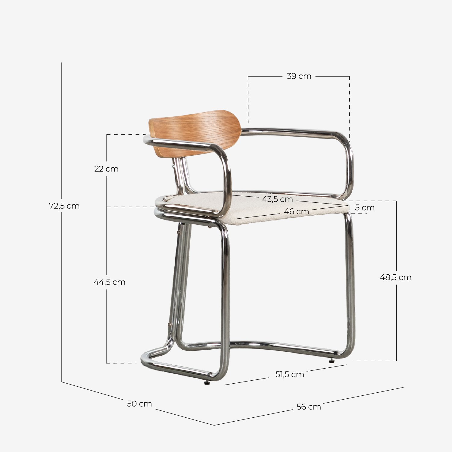 Pack 2 Chaises de Salle à Manger avec Accoudoirs en Tissu Bouclé et Bois de Teba , dimensions
