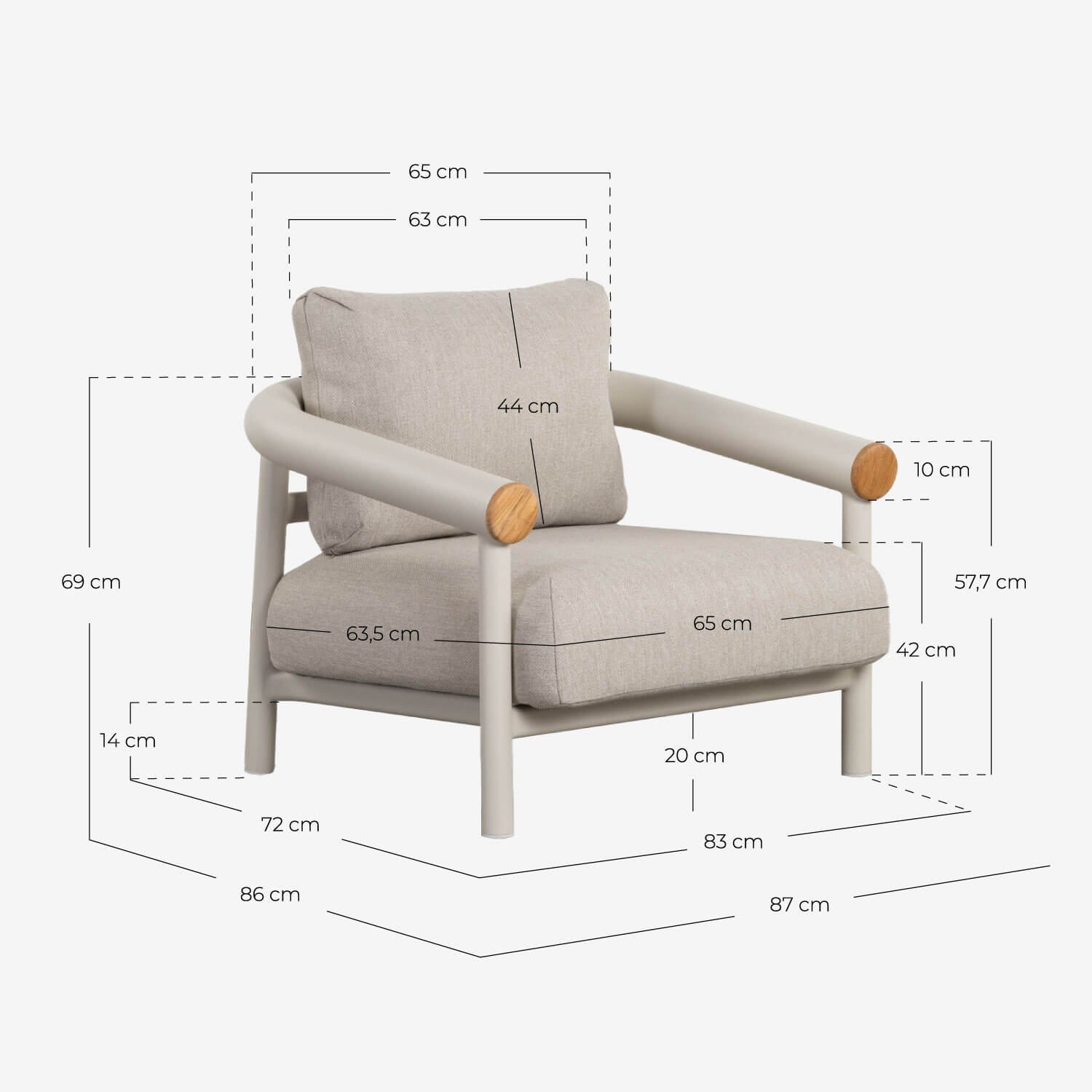 Chaise de Jardin en Aluminium avec Coussins Cheryl, dimensions