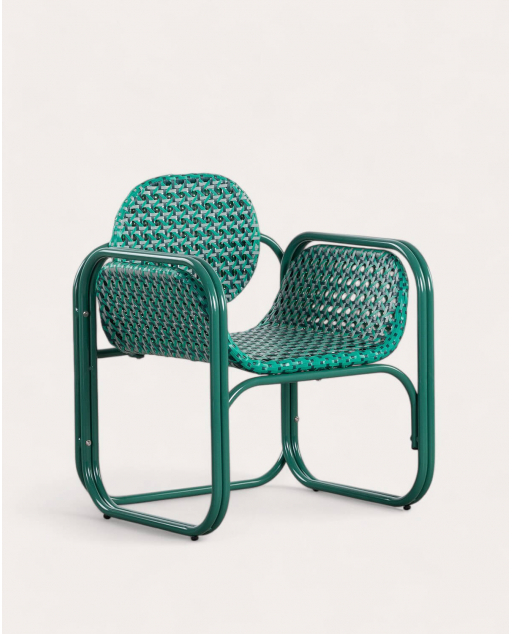 Fauteuil avec des accoudoirs en Aluminiun et Rotin Synthétique Roys