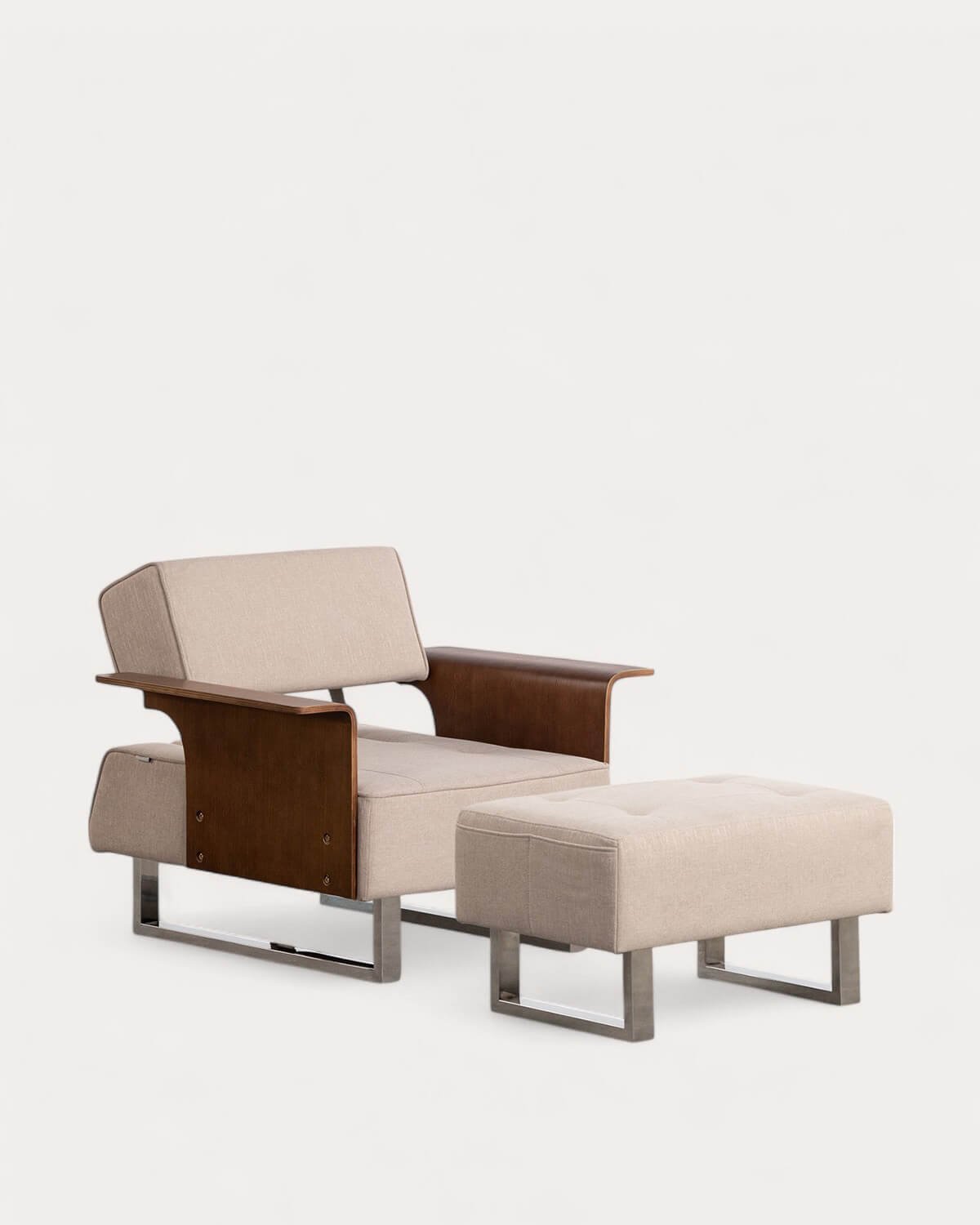 Fauteuil Inclinable avec Repose-Pieds en Tissu et Bois 70s, image de la gelerie 1