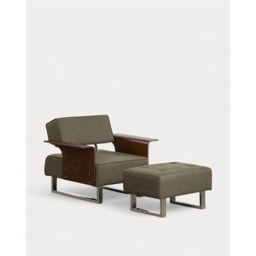 Fauteuil Inclinable avec Repose-Pieds en Tissu et Bois 70s
