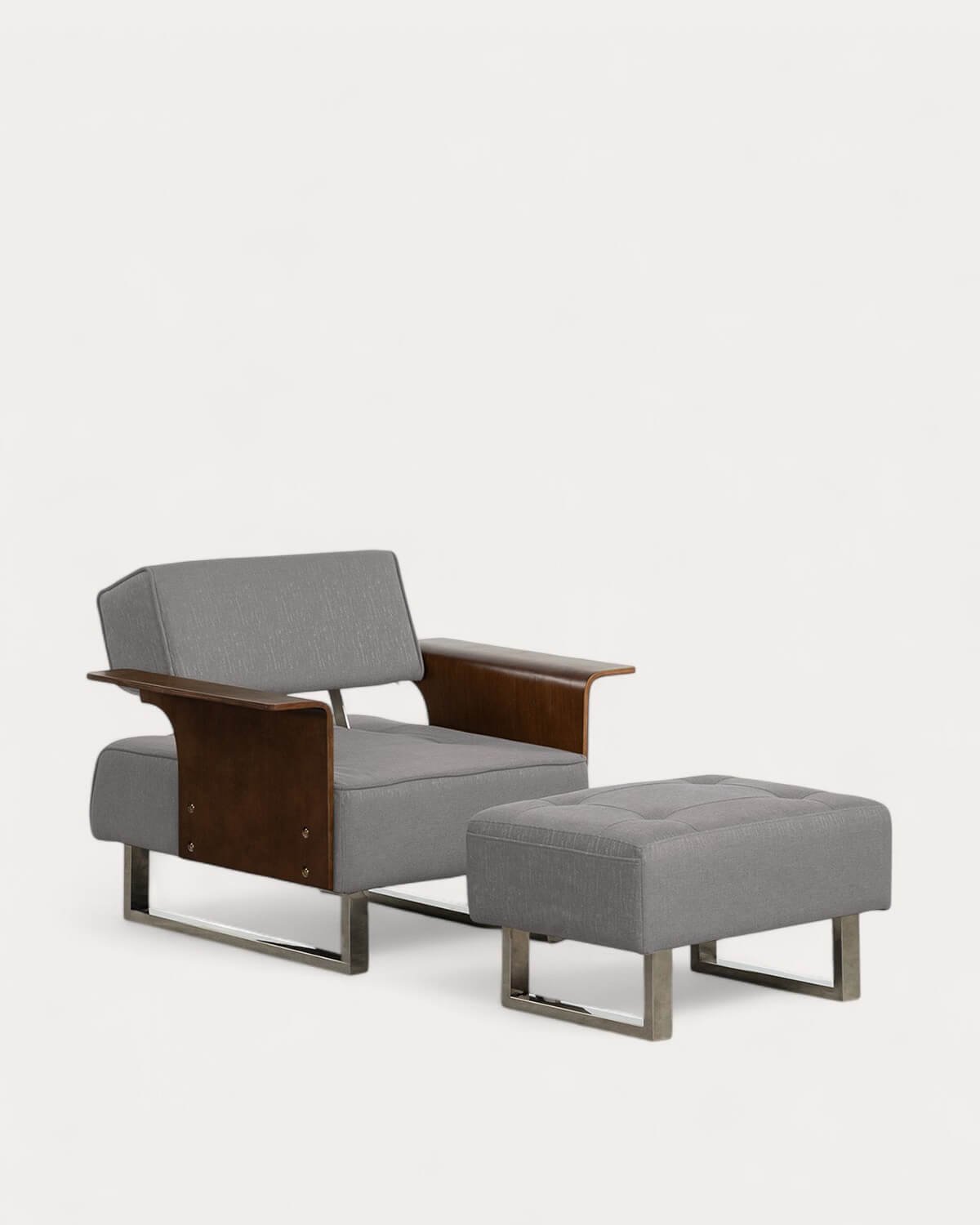 Fauteuil Inclinable avec Repose-Pieds en Tissu et Bois 70s, image de la gelerie 1