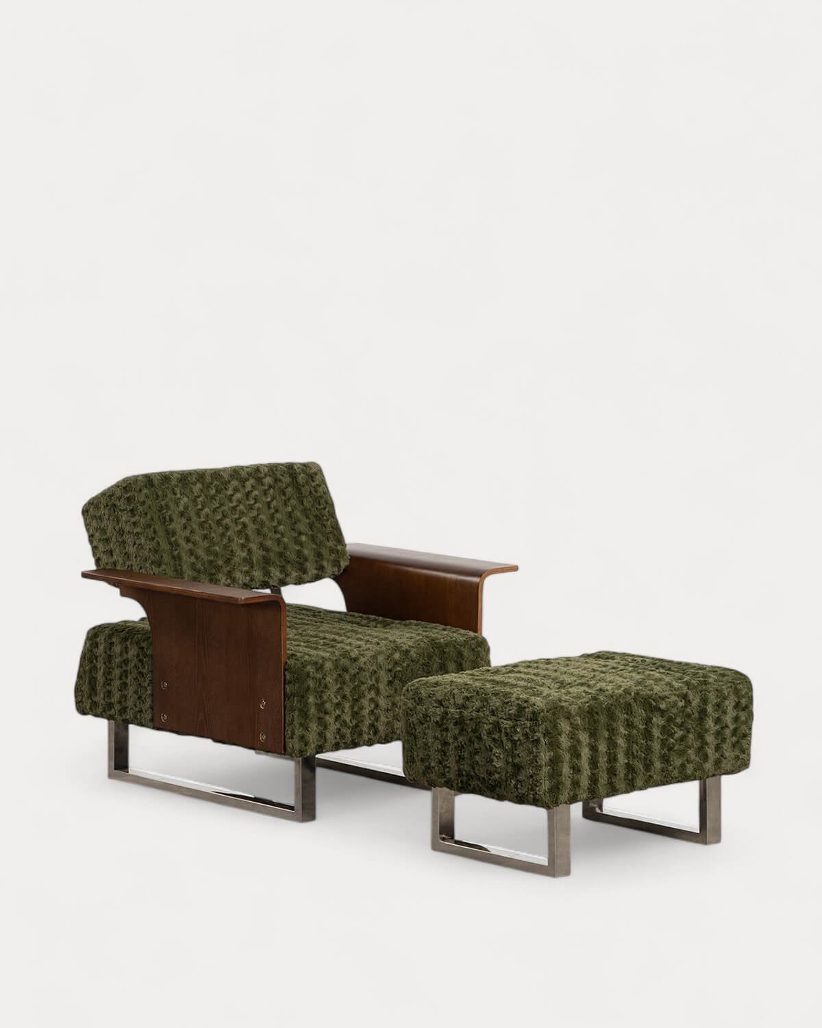 Fauteuil Inclinable en  avec Repose-pieds en Tissu et Bois 70s Furry, image de la gelerie 4449305