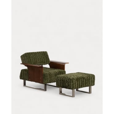 Fauteuil Inclinable en avec Repose-pieds en Tissu et Bois 70s Furry