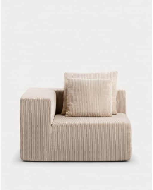 Fauteuil d'Angle Gauche en Velours Côtelé Emballée Sous Vide Grecia - Velours -Beige Seashell