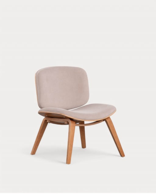 Fauteuil en Bois et Tissu Praga - Beige Seashell