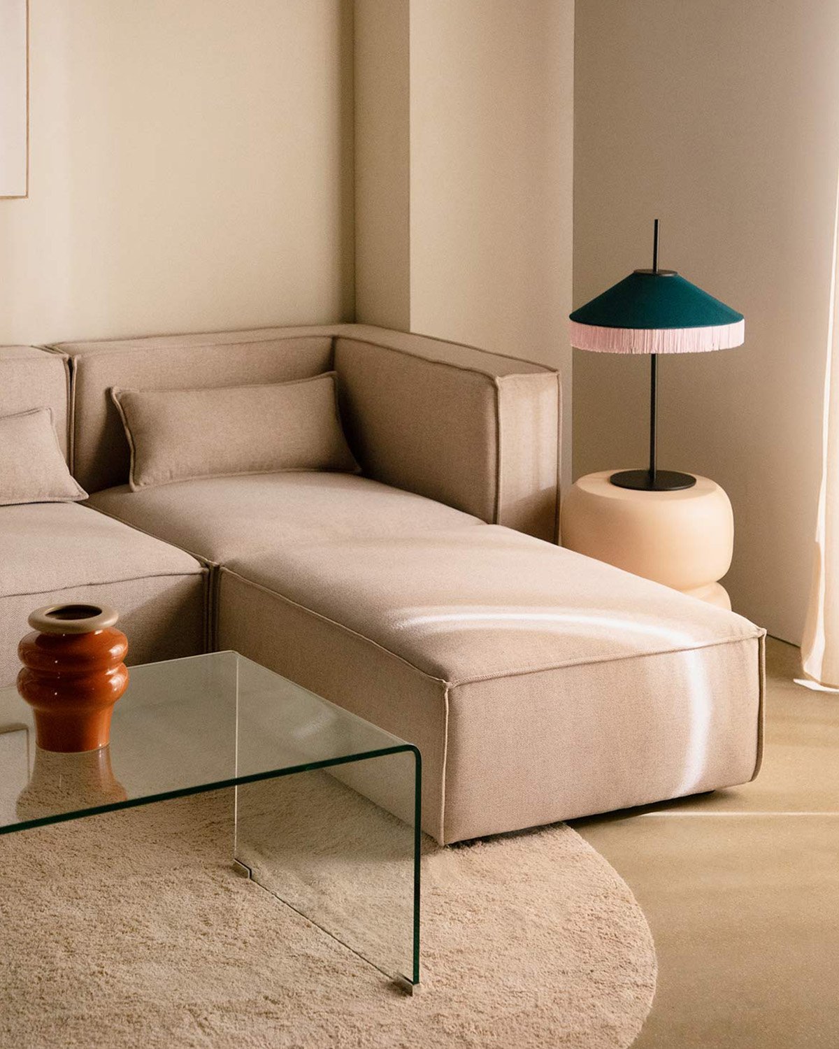 Canapé Modulable 2 pièces d´Angle et Pouf en Tissu Kilhe , image de la gelerie 2