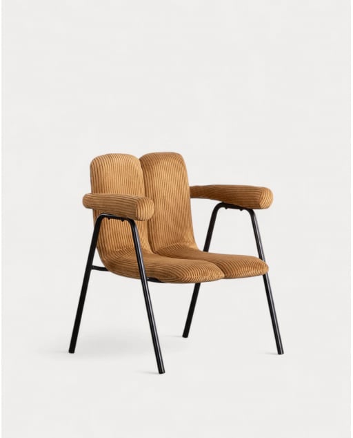Fauteuil en Velours Côtelé Épais et Métal Elles - Jaune Curry