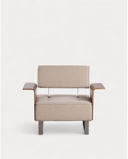 Fauteuil Inclinable avec Accoudoirs en Bois et Tissu 70S - Beige Seashell