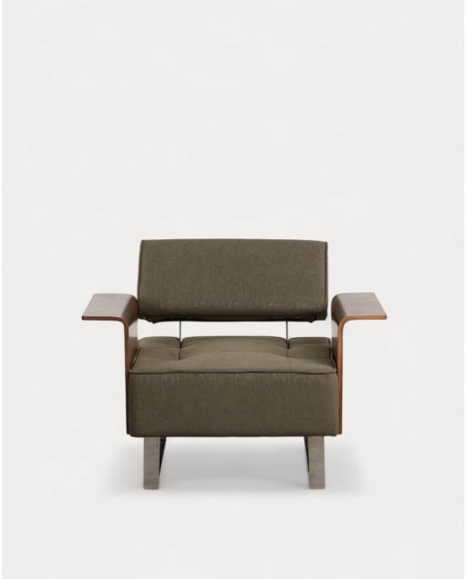 Fauteuil Inclinable avec Accoudoirs en Bois et Tissu 70S