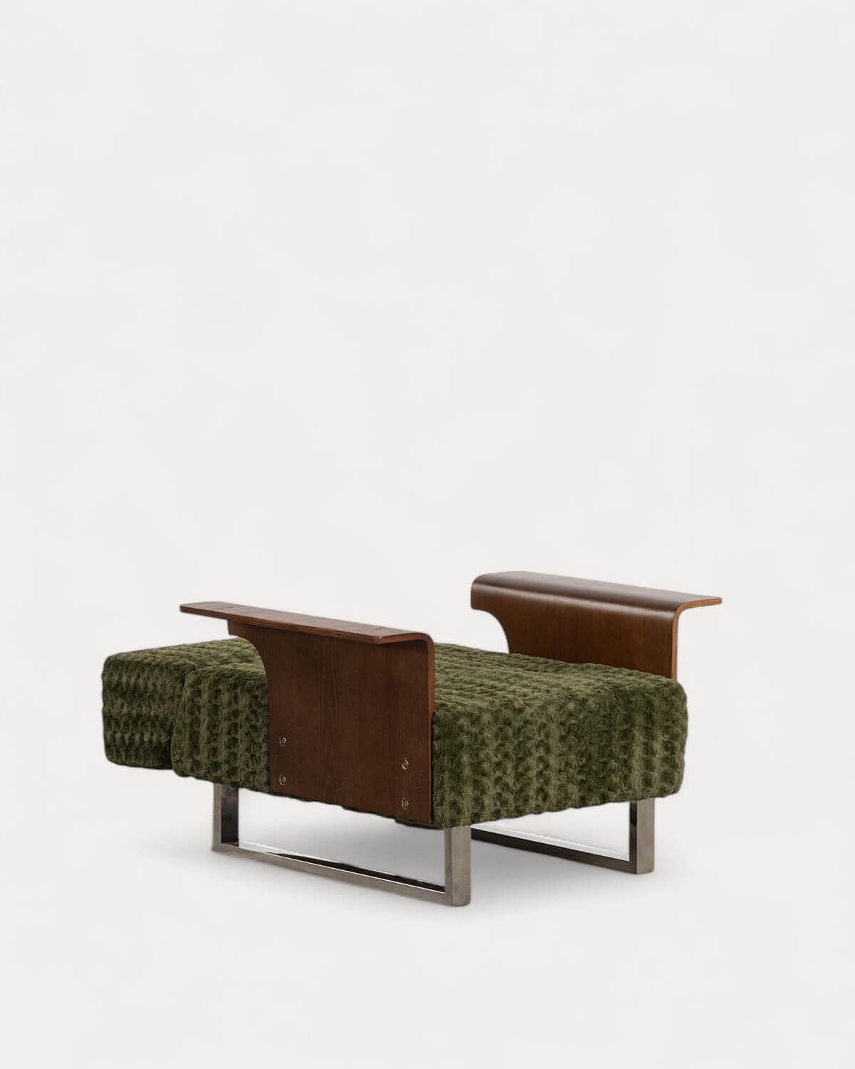 Fauteuil Inclinable avec Accoudoirs en Bois et Tissu 70s Furry, image de la gelerie 2