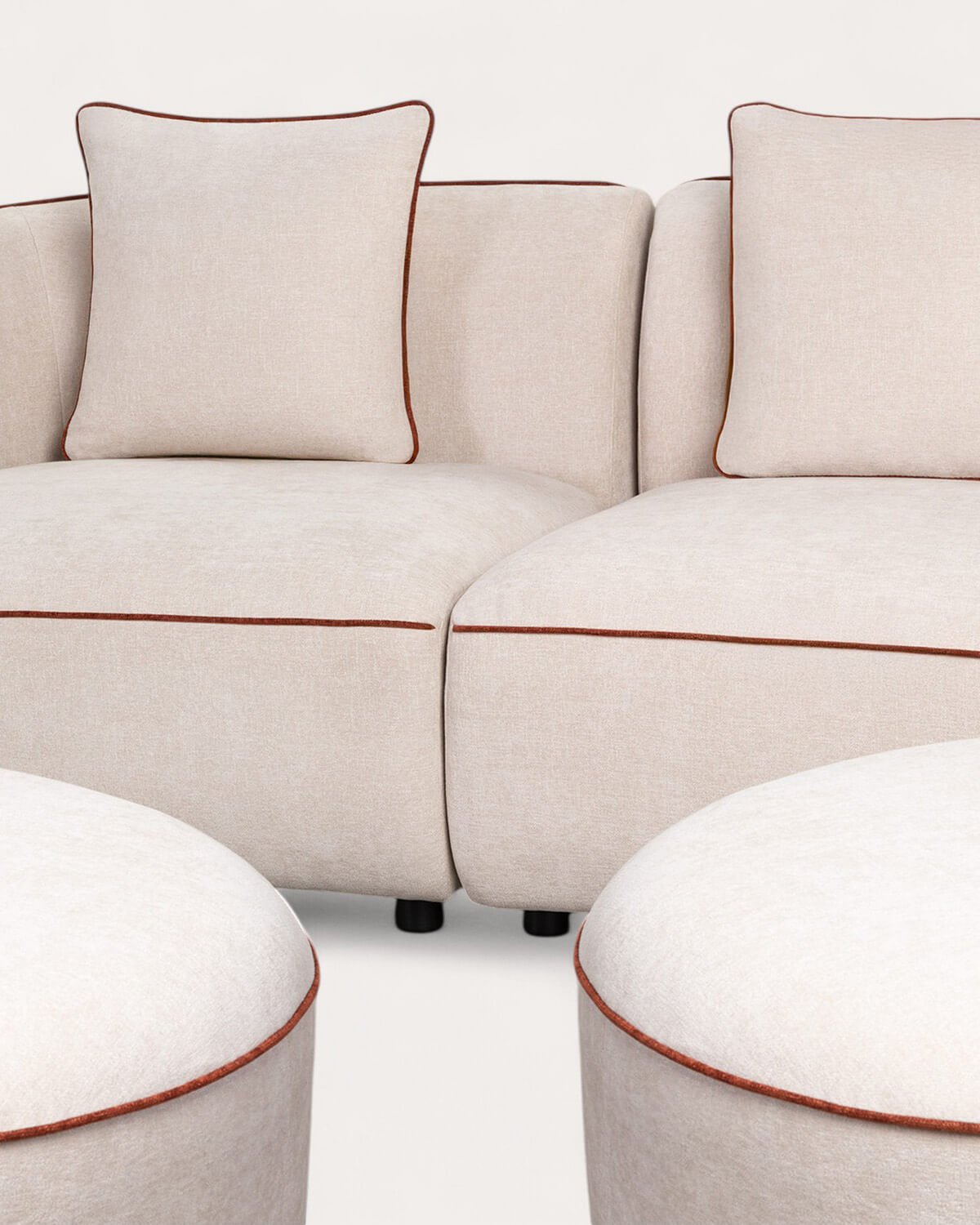 Canapé Modulable avec 2 Pièces D'Angle et 2 Poufs Ronds en Tissu Ilham , image de la gelerie 5