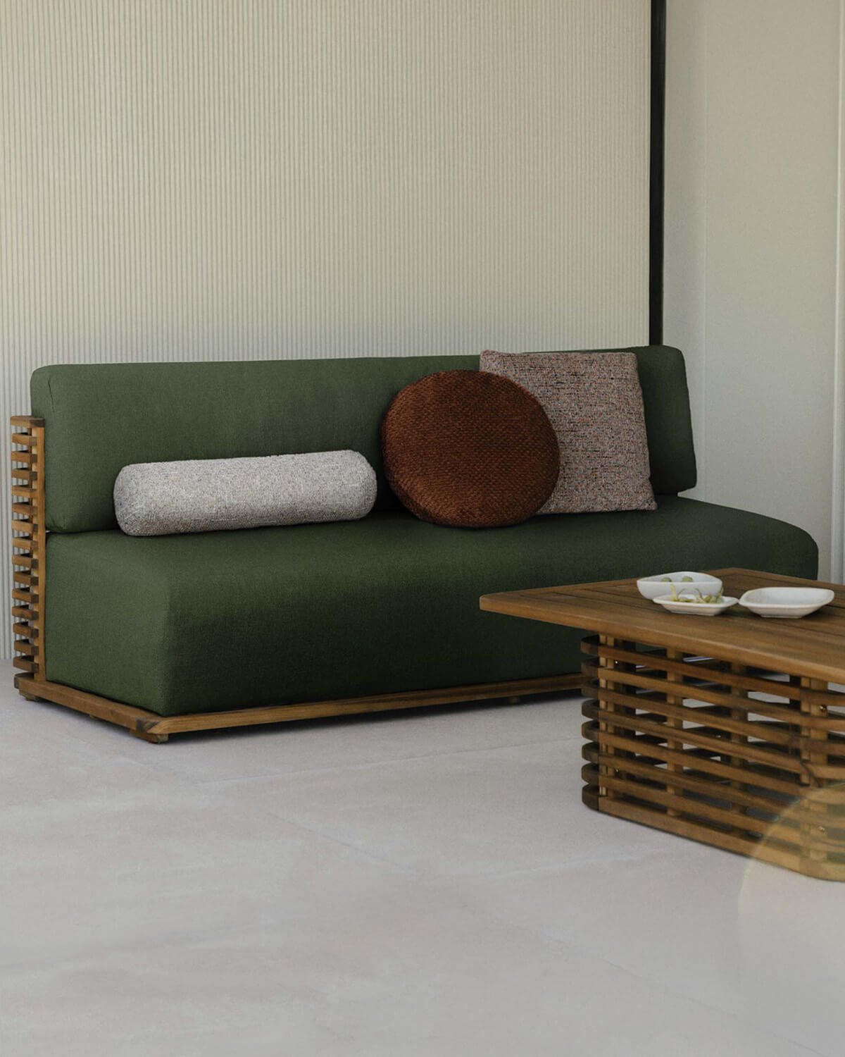 Canapé de Jardin 3 Places en Bois d'Acacia avec Coussins en Tissu Hazan, image de la gelerie 2