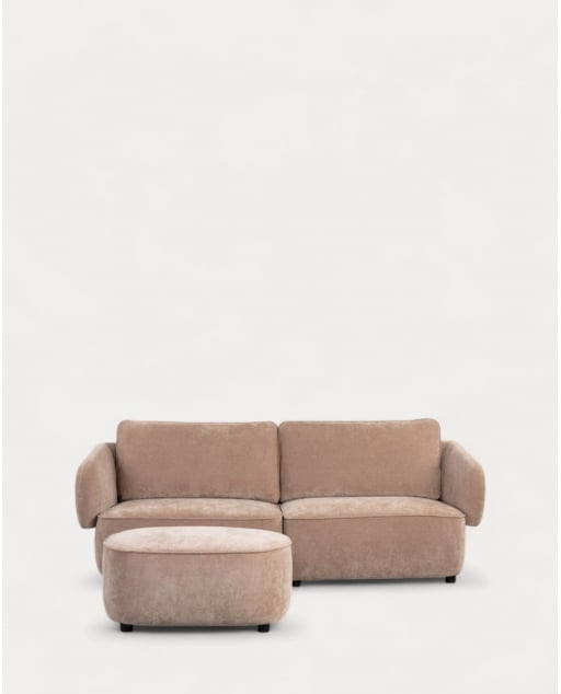 Canapé 2 Places avec Pouf en Tissu Kino - Tissu -Marron Clay