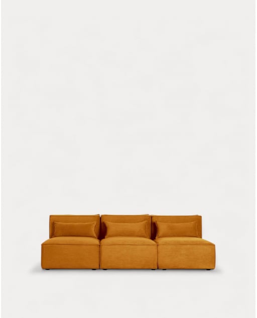 Canapé Modulaire 3 Pièces en Velours Côtelé Kilhe - Velours -Jaune Curry