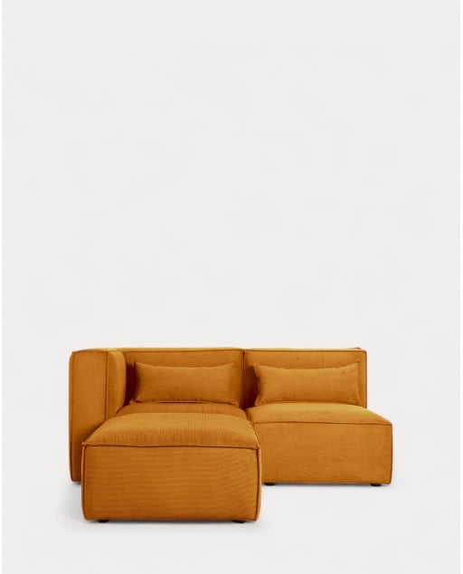 Canapé Modulables d'Angle de 2 Pièces et Pouf en Velours Côtelé Kilhe - Velours -Jaune Curry