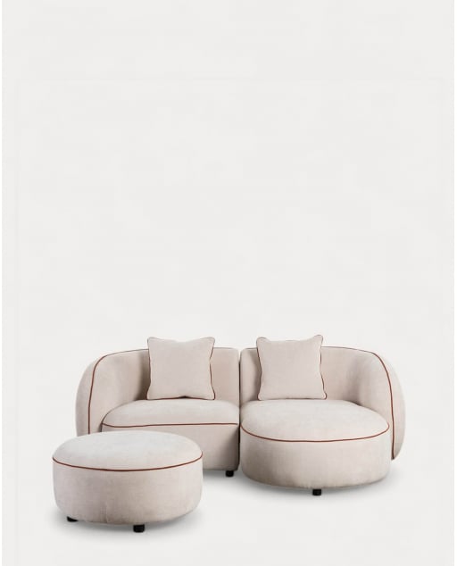 Canapé D'Angle Modulable 2 Pièces avec Méridienne et Pouf en Tissu Ilham