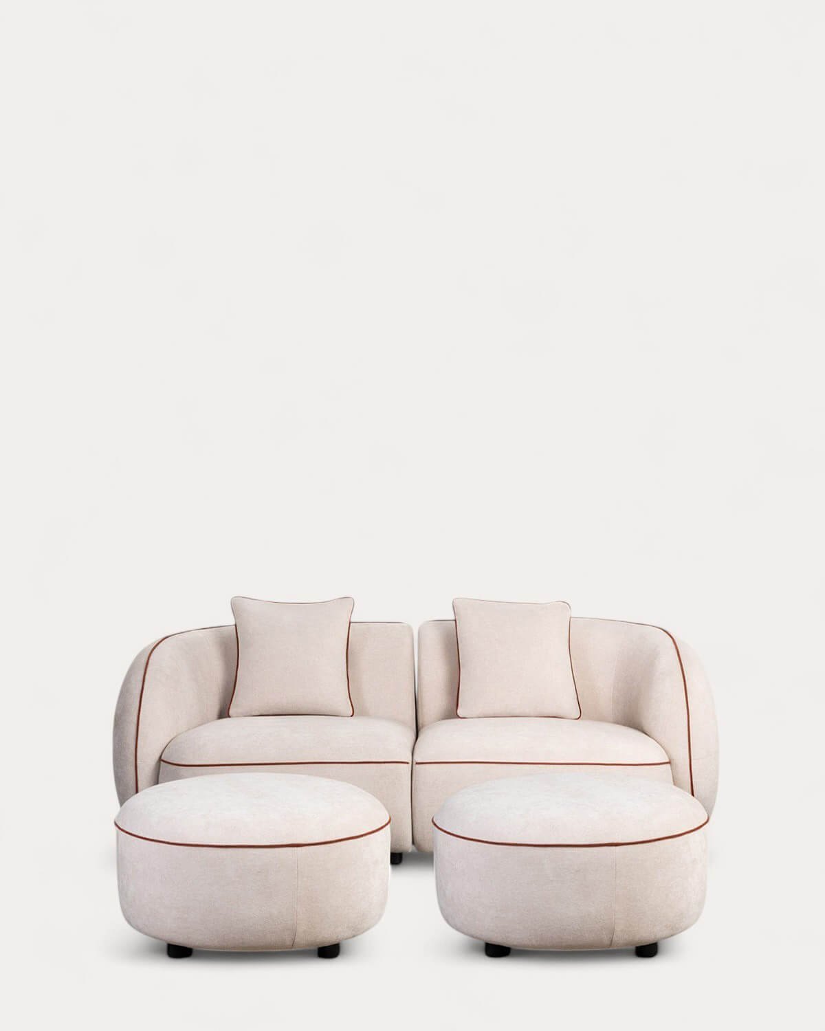 Canapé Modulable avec 2 Pièces D'Angle et 2 Poufs Ronds en Tissu Ilham 