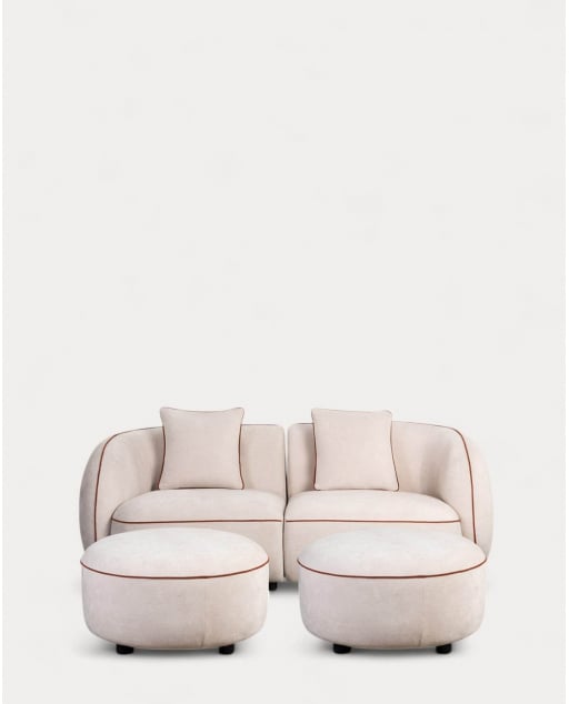 Canapé Modulable avec 2 Pièces D'Angle et 2 Poufs Ronds en Tissu Ilham