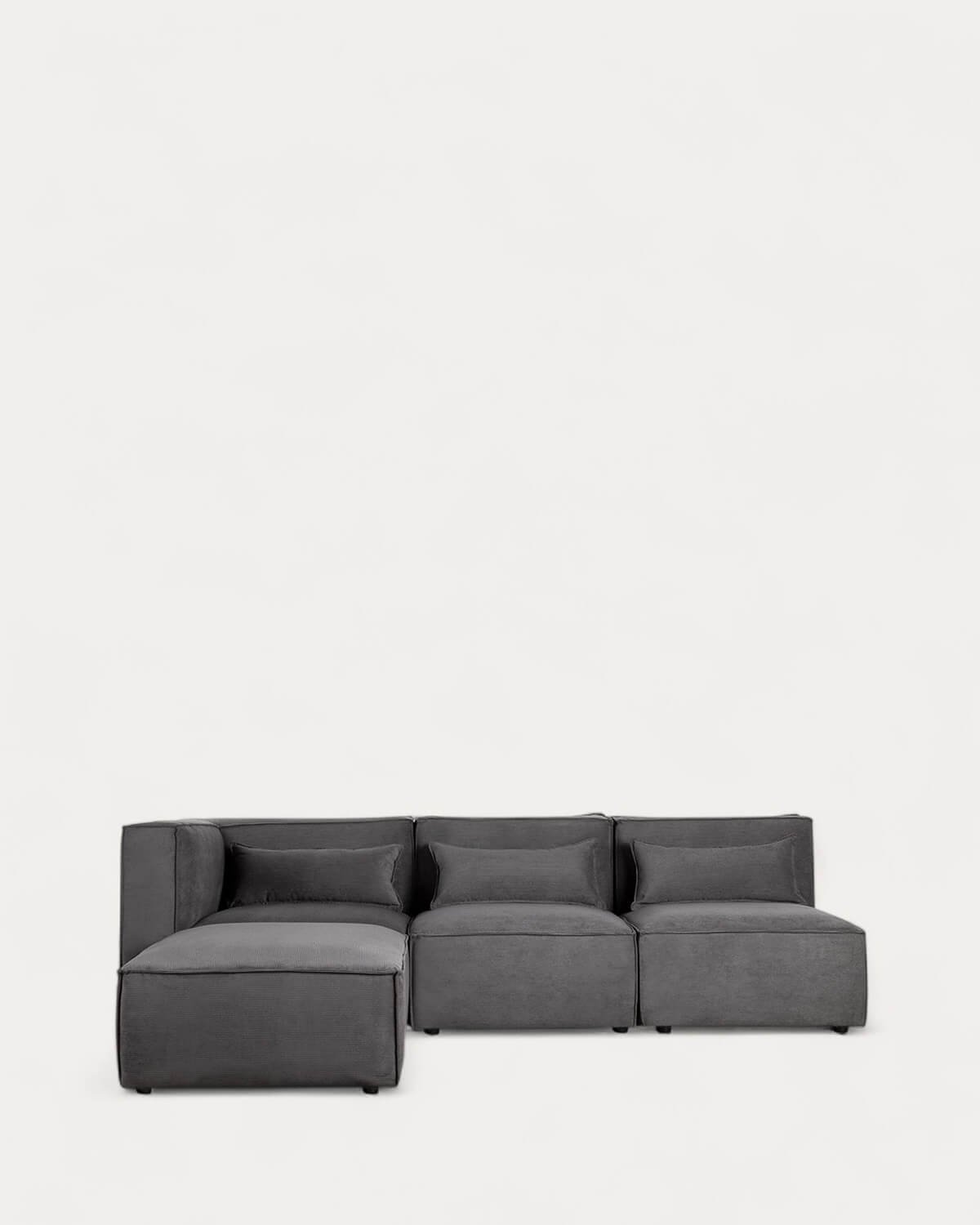 Canapé d'Angle Modulaire Kilhe 3 Pièces avec 2 Fauteuils et Pouf en Velours Côtelé