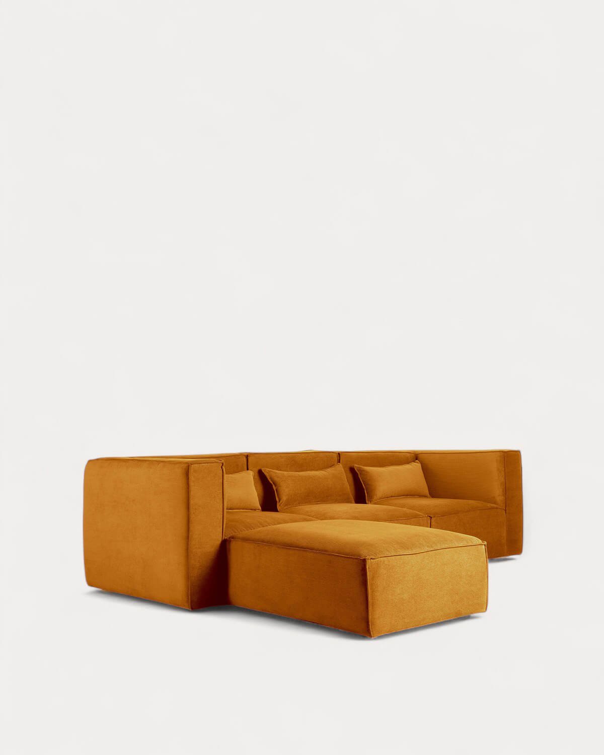 Canapé Modulaire 3 Pièces avec 2 Fauteuils d'Angle et Pouf en Velours Côtelé Kilhe, image de la gelerie 5