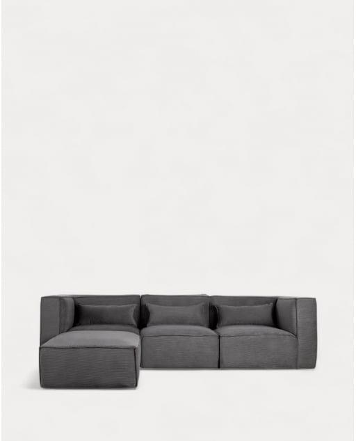 Canapé Modulaire 3 Pièces avec 2 Fauteuils d'Angle et Pouf en Velours Côtelé Kilhe - Velours -Gris Graphite