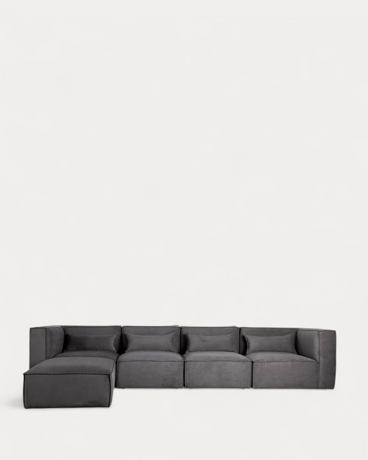 Canapé Modulaire 4 Pièces avec 2 Fauteuils d'Angle et Pouf en Velours Côtelé Kilhe, image de la gelerie 1