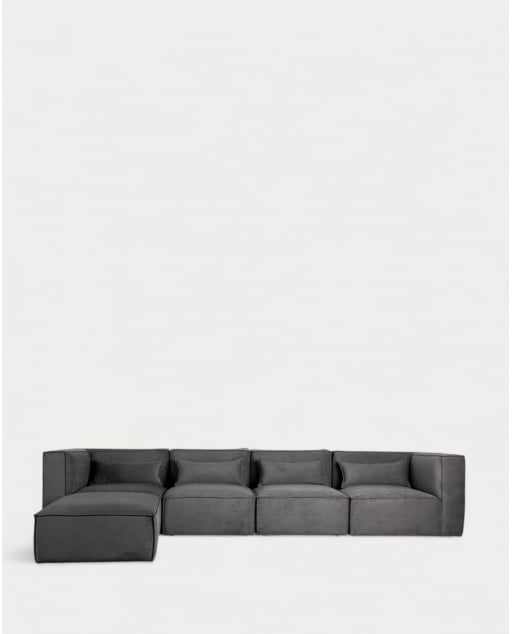 Canapé Modulaire 4 Pièces avec 2 Fauteuils d'Angle et Pouf en Velours Côtelé Kilhe - Velours -Gris Graphite