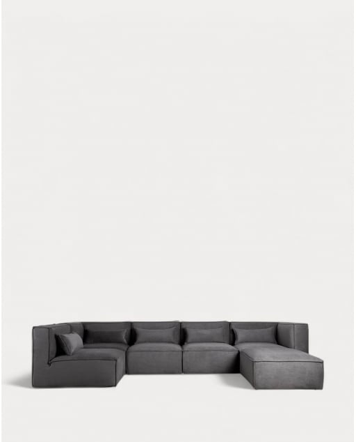 Canapé Modulaire et Pouf 5 Pièces en Velours Côtelé Kilhe - Velours -Gris Graphite