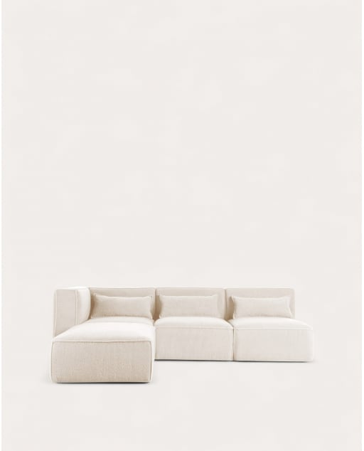 Canapé Modulable 3 Pièces avec 2 Fauteuils et Pouf en Tissu Bouclé Kilhe
