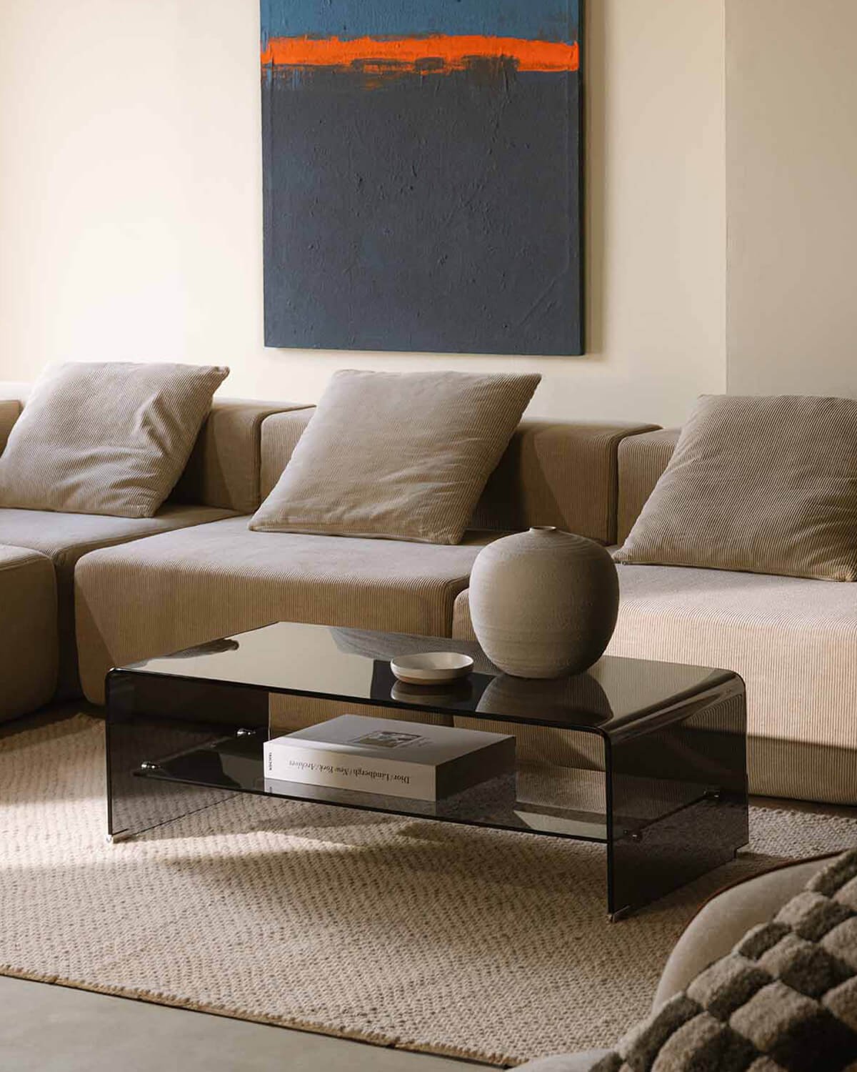 Canapé d'Angle 3 Pièces avec 1 Fauteuil et Pouf en Velours sous Vide Grecia, image de la gelerie 2