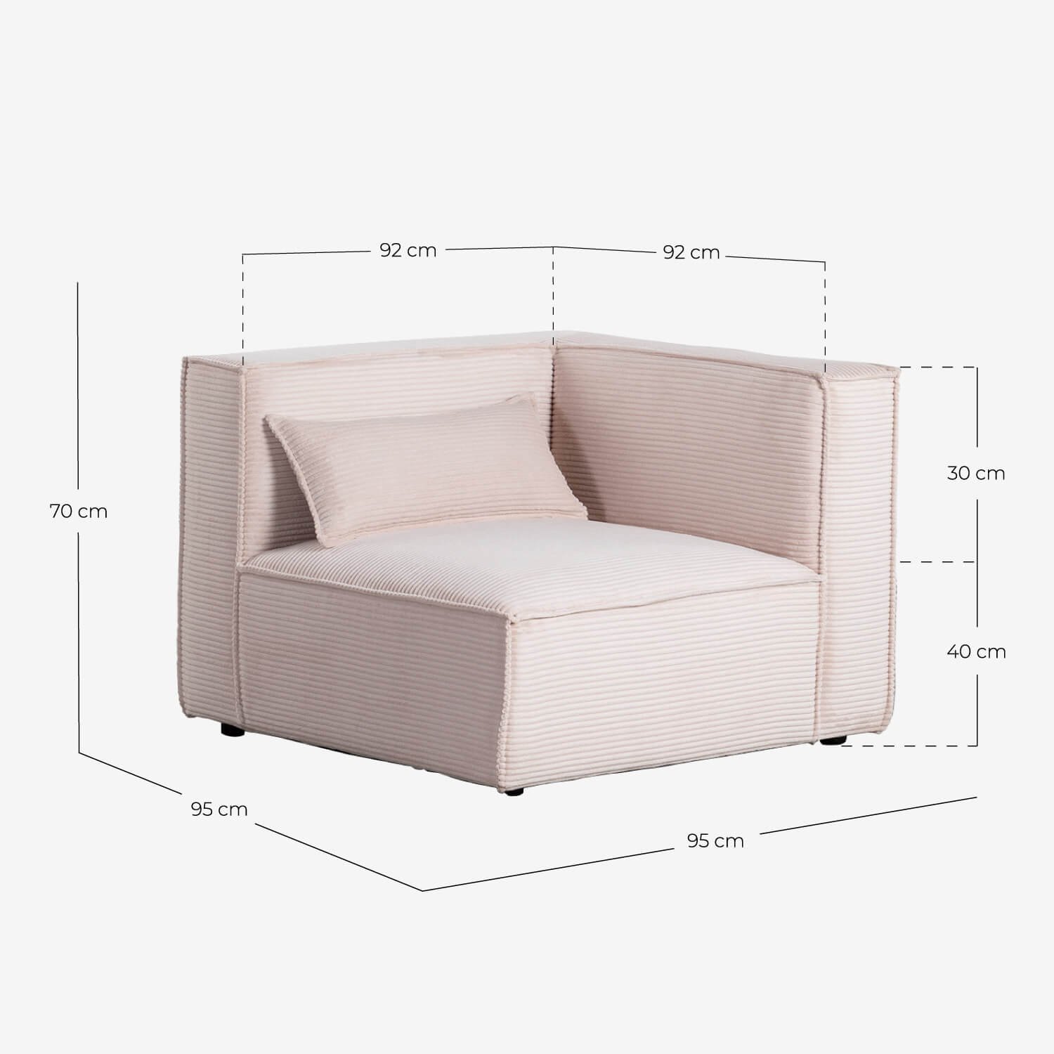 Canapé Chaise Longue Modulaire en Velours Côtelé Épais Kilhe, dimensions