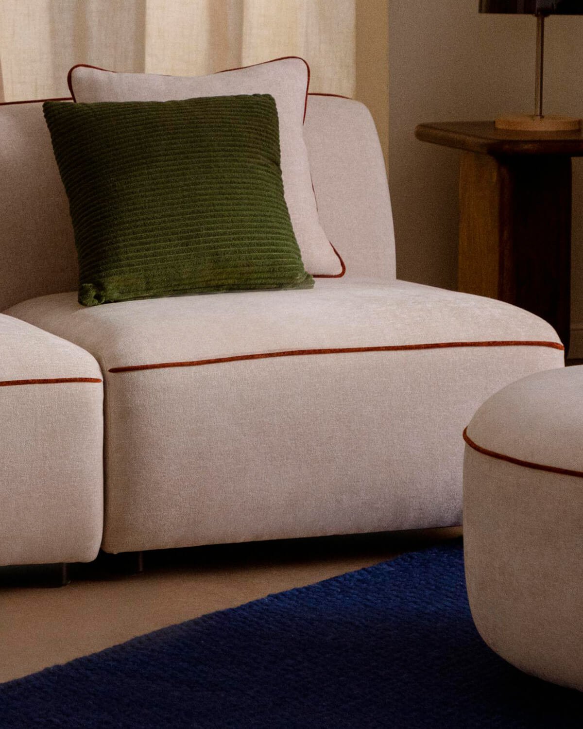 Canapé D'Angle Modulable 2 Pièces avec Fauteuil et Pouf en Tissu Ilham, image de la gelerie 3