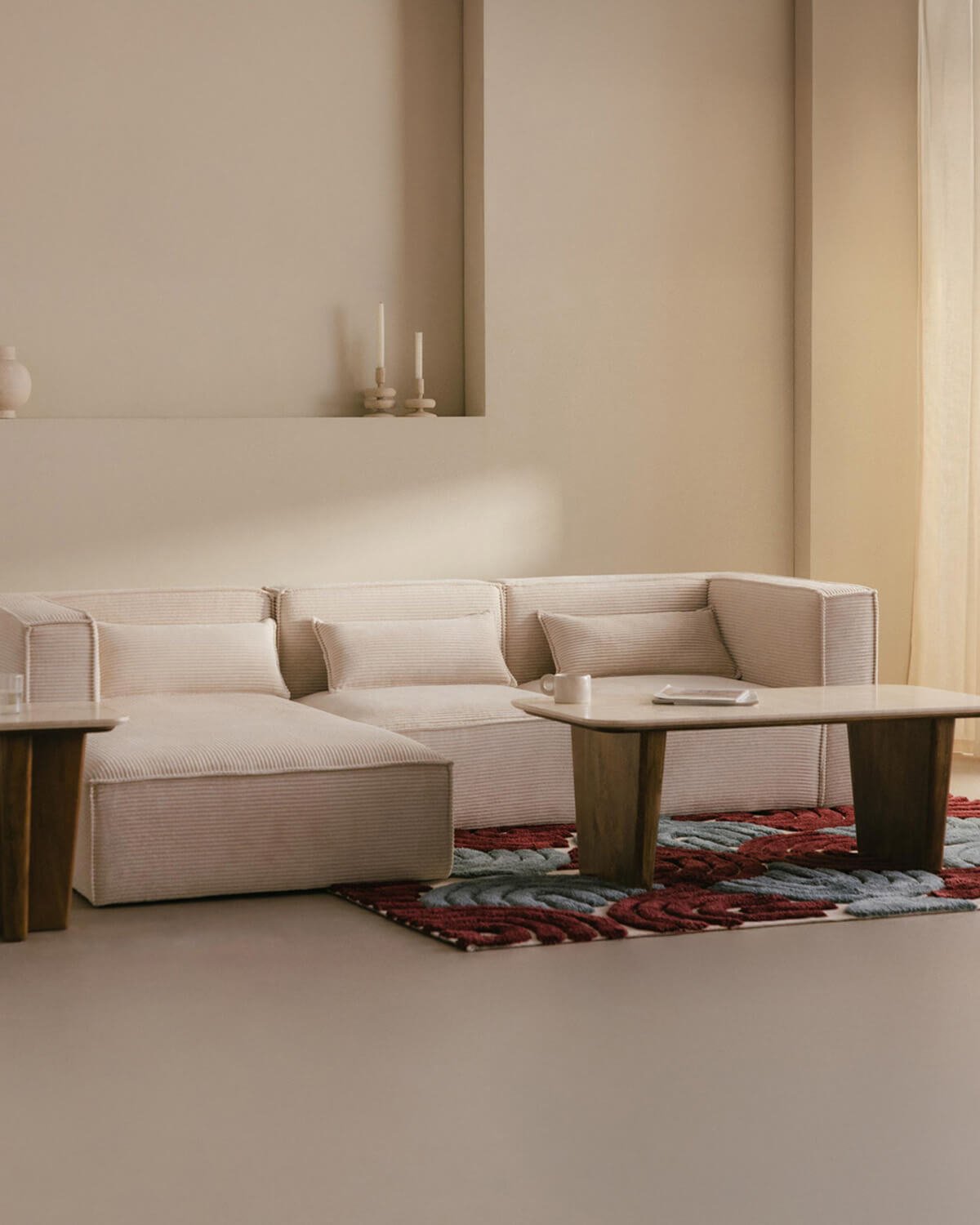 Canapé Chaise Longue Modulaire en Velours Côtelé Épais Kilhe, image de la gelerie 2