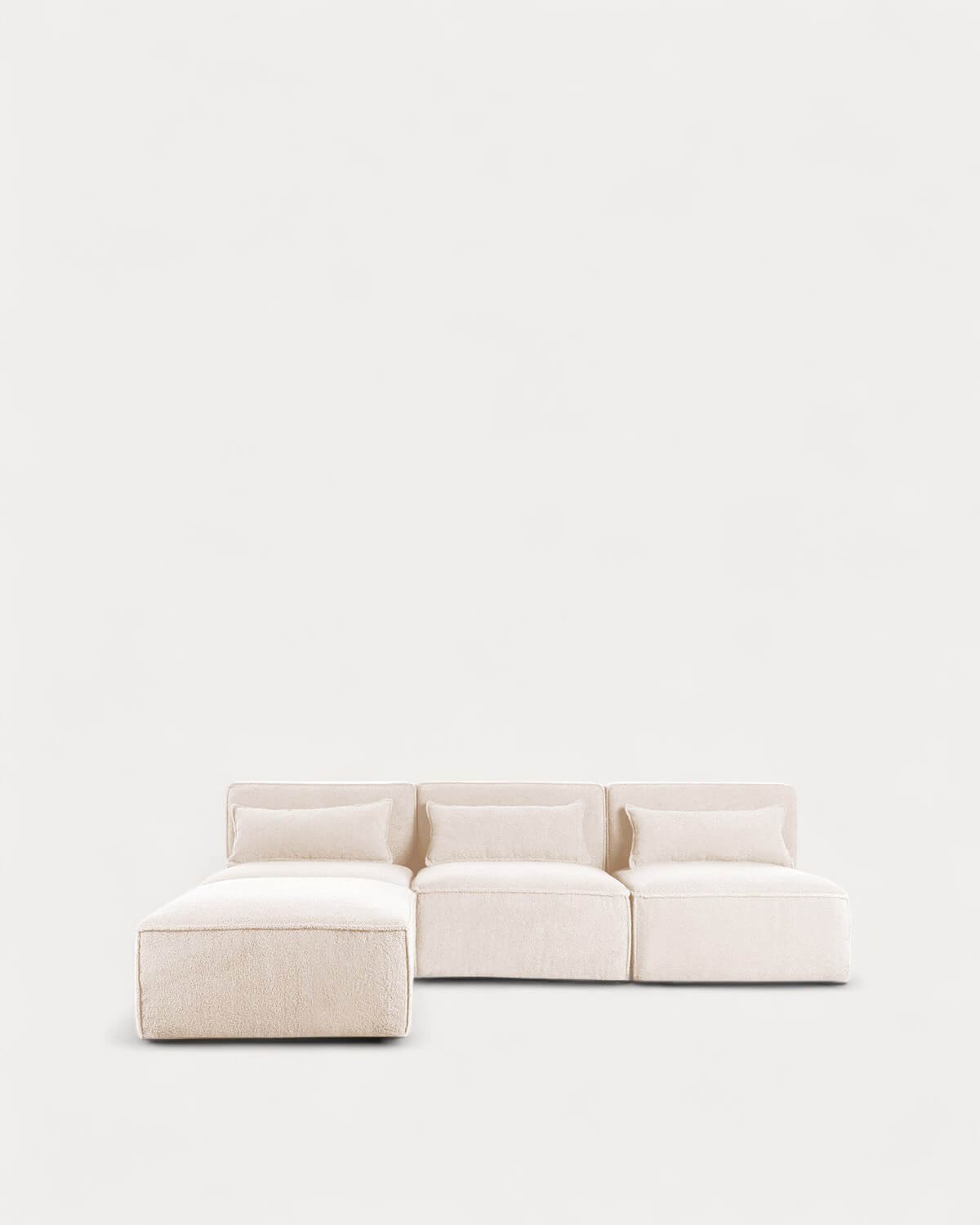 Canapé Modulaire 3 Pièces et Pouf en Tissu Bouclé Kilhe