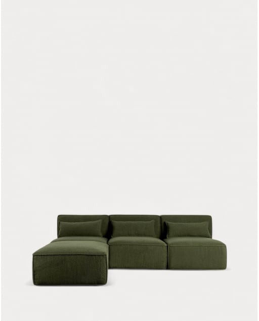 Canapé Modulaire 3 Pièces et Pouf en Tissu Bouclé Kilhe