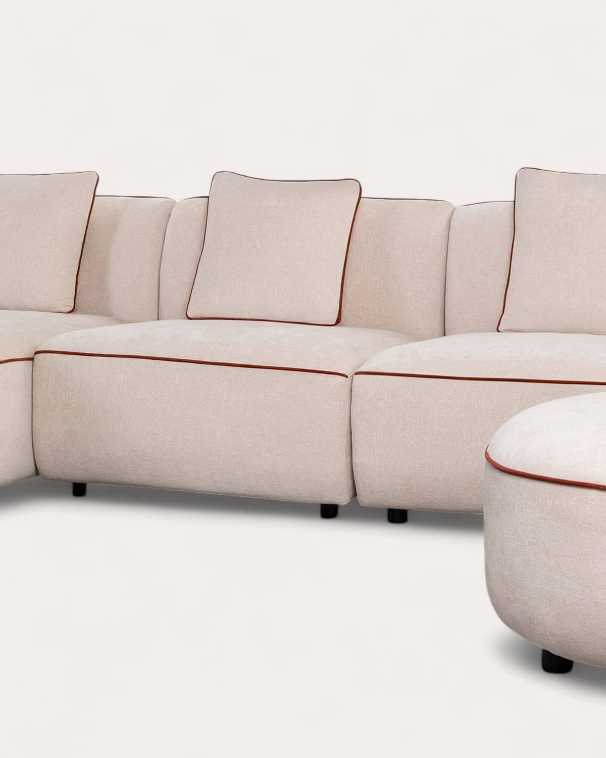 Canapé Méridienne Modulable 3 Pièces avec 2 Fauteuils et Pouf Rond en Tissu Ilham, image de la gelerie 4