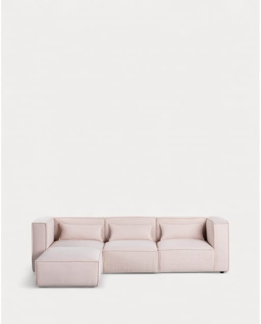 Canapé Modulable 3 Pièces avec 2 Modules d'Angle et Fauteuil avec Pouf en Velours Côtelé Épais Kilhe