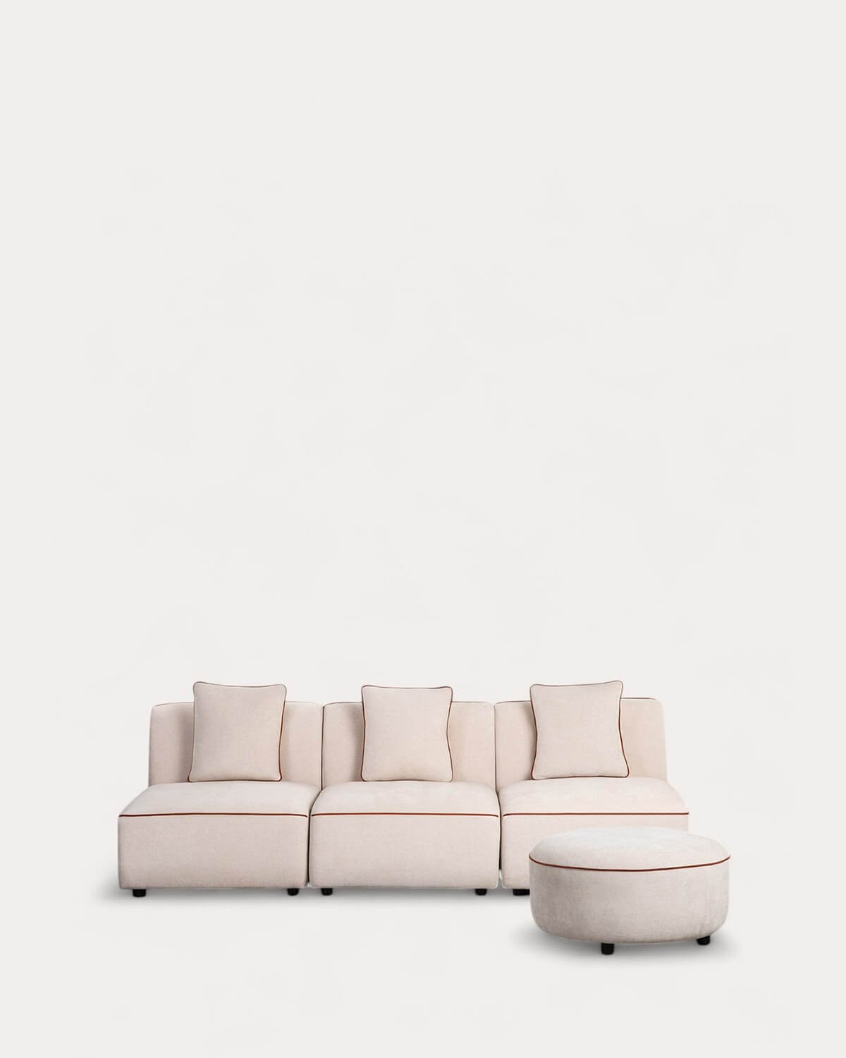 Fauteuil Canapé Modulable 3 Pièces avec Pouf Rond en Tissu Ilham