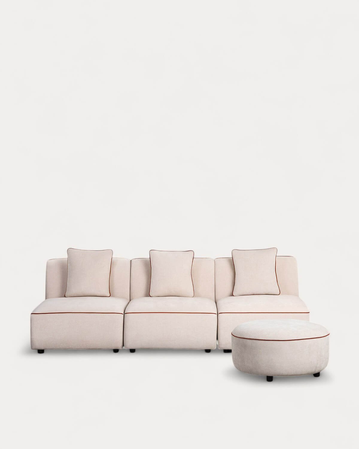 Fauteuil Canapé Modulable 3 Pièces avec Pouf Rond en Tissu Ilham, image de la gelerie 1