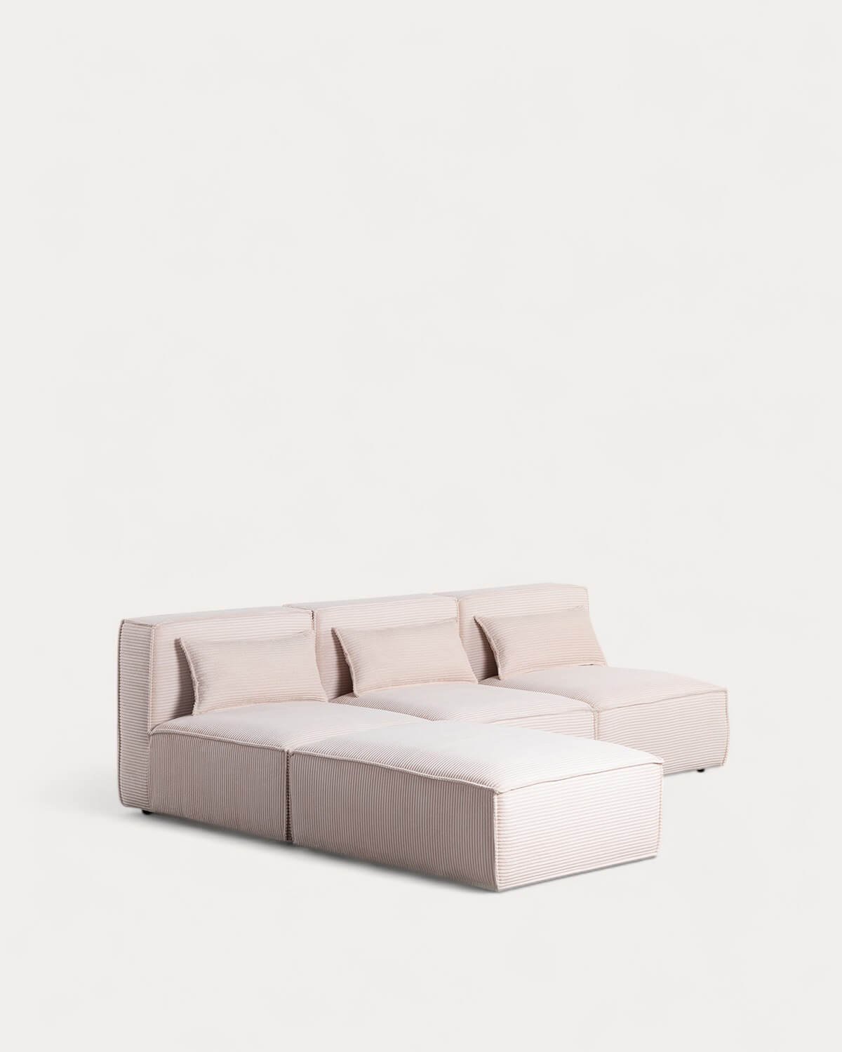 Canapé Modulaire 3 Pièces Kilhe avec Pouf en Velours Côtelé Épais, image de la gelerie 1