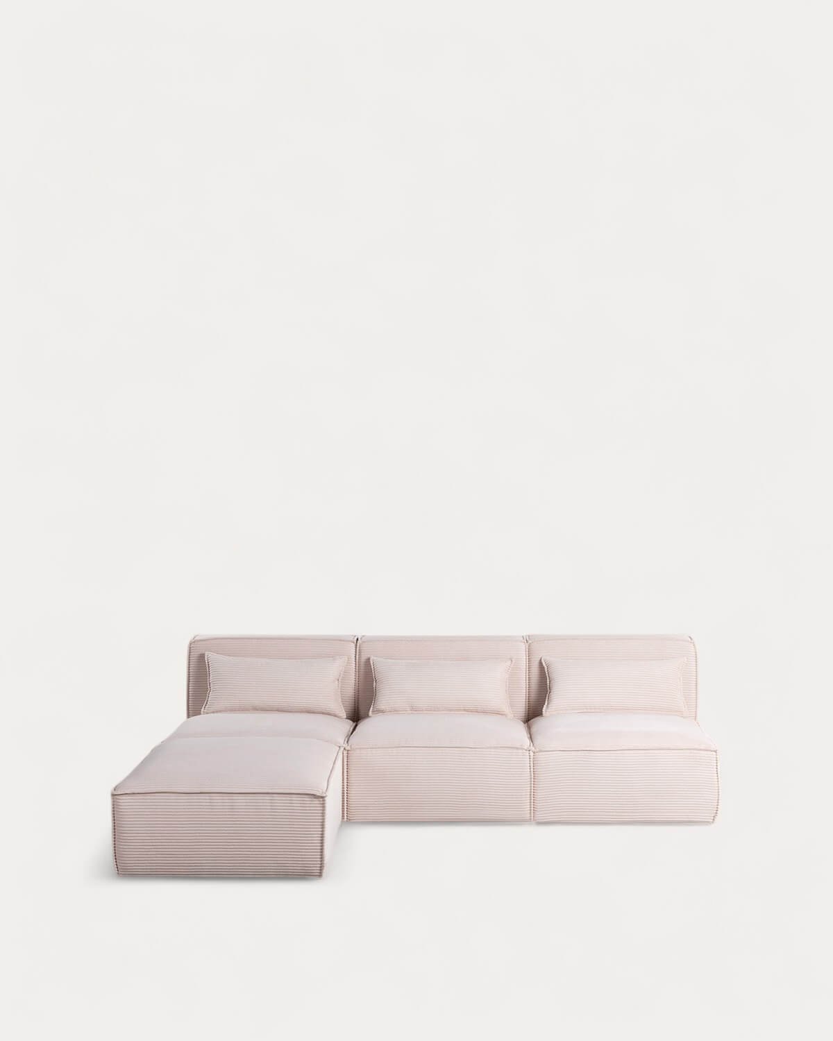 Canapé Modulaire 3 Pièces Kilhe avec Pouf en Velours Côtelé Épais