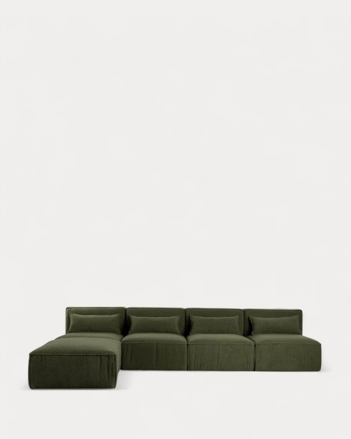 Canapé Modulaire 4 Pièces et Pouf en Tissu Bouclé Kilhe