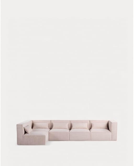 Canapé Modulable 5 Pièces avec 2 Fauteuils d'Angle et un Pouf en Velours Côtelé Épais Kilhe