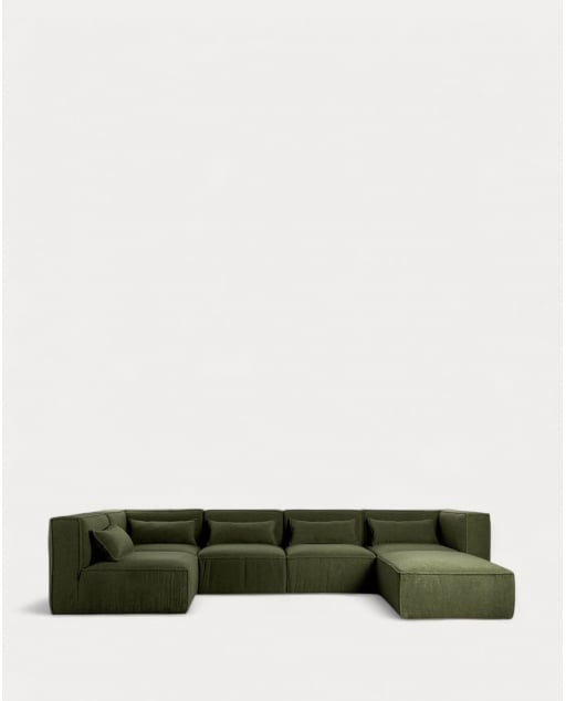 Canapé Modulaire 5 Pièces et Pouf en Tissu Bouclé Kilhe