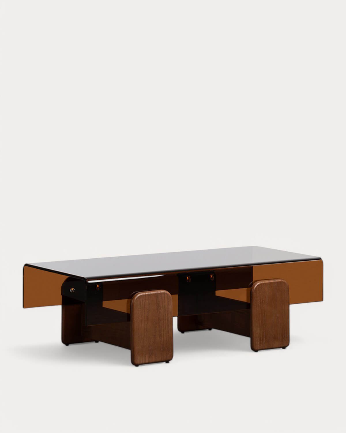 Table Basse Rectangulaire en Verre Courbée et Bois (120x60 cm) Clery