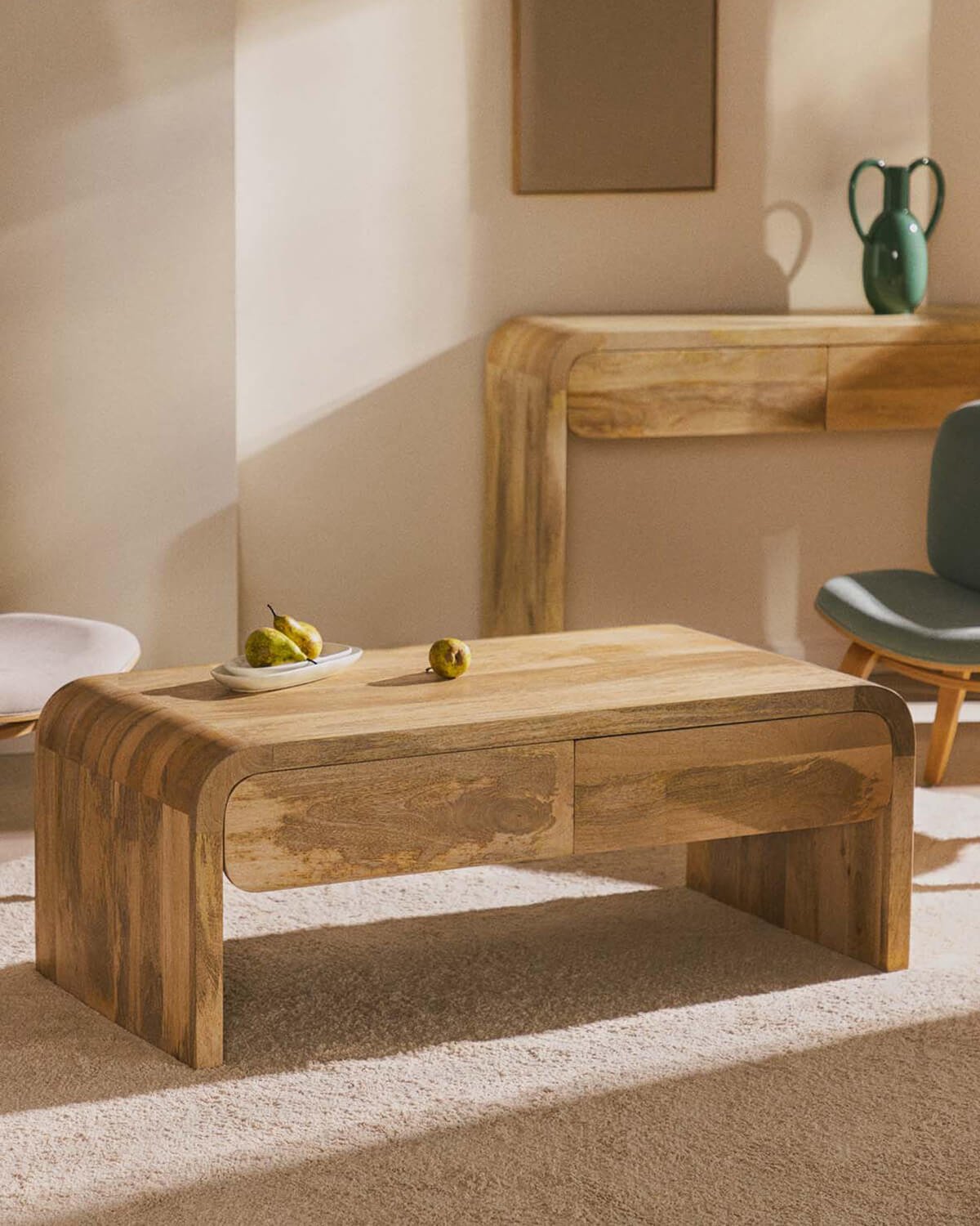 Table Basse avec 2 Tiroirs en Bois de Manguier (120x60 cm) Vanile, image de la gelerie 2
