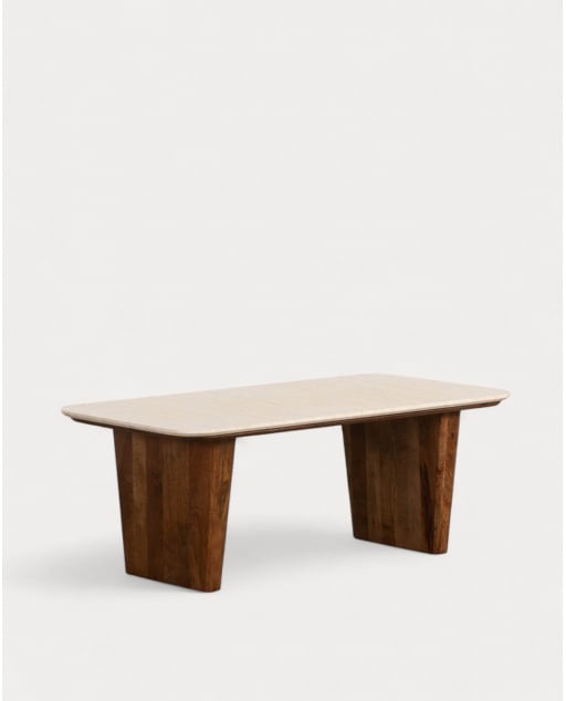 Table Basse Rectangulaire en Marbre Égyptien et Bois de Manguier (120x60 cm) Amatis